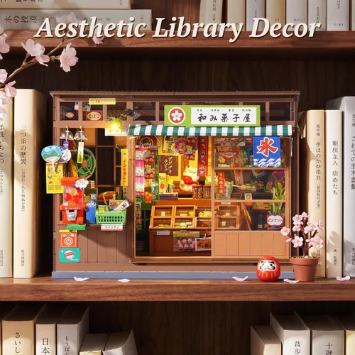 Vista 8 de Rolife Kit de casa en miniatura para rincón de libros japoneses, casa de muñecas nostálgica