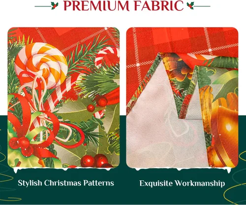 Vista 5 de Softalker Mantel rectangular navideño - Rojo tartán a cuadros impreso con campanas de Navidad y caramelos, manteles de poliéster lavables de tela