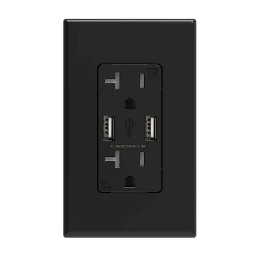 Vista 11 de ELEGRP Receptáculo de toma de pared USB con puertos USB duales de 4.0 A, receptáculo dúplex resistente a manipulaciones de 15 amperios, toma de Negro