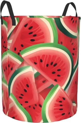 Vista 2 de Watermelon Slice print Circular Hamper Waterproof Storage Bin Organizer Basket Laundry Hamper With Handles For Clothes Toys Small