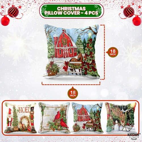 Vista 2 de KatchOn, Fundas de almohada navideñas de 18 x 18 pulgadas, paquete de 4 unidades, fundas de almohada de granja, fundas de almohada de vacaciones