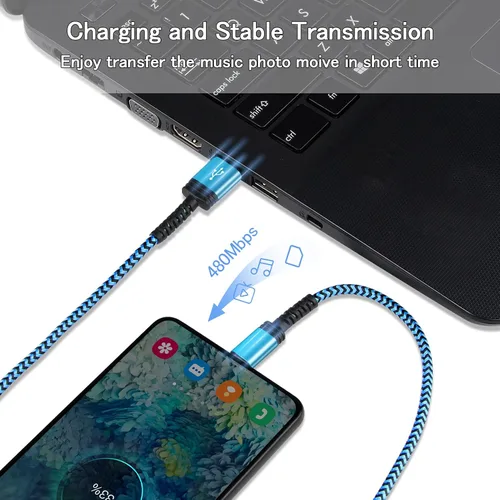 Vista 4 de Cable USB C de carga rápida, paquete de 2 cables tipo C de 3 pies, cable trenzado de teléfono Android para Samsung Galaxy A32 A15 5G A17 A16 A56 A35