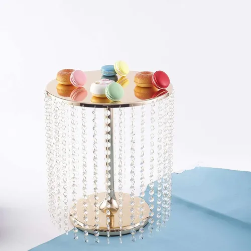 Vista 8 de Efavormart soporte para tarta de 14" de diámetro Soporte para tarta de boda redondo de metal dorado con cristal - 16" de alto