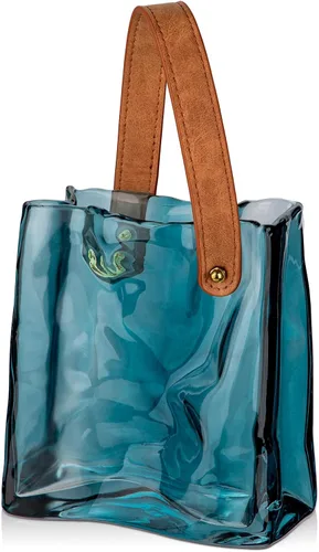 Vista 10 de Florero de bolso de cristal para flores, floreros de ámbar para centros de mesa, florero de bolsa de cristal con asa de cuero, floreros pequeños