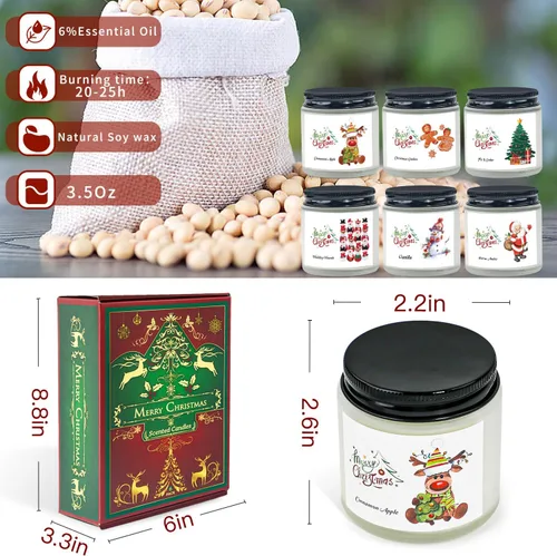 Vista 4 de Velas perfumadas de Navidad para el hogar, juego de 6 unidades, tarro de 21 onzas, regalo perfecto para mujeres, compañeros de trabajo, novia/amigos