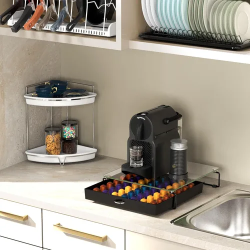 Vista 5 de Deco Brothers Gavetero con Soporte para Cápsulas de Vidrio Templado OriginalLine, Organizador para 49 Cápsulas, Negro