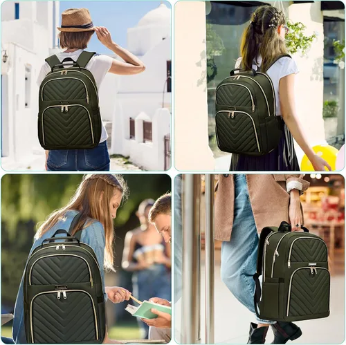 Vista 7 de Big Student Mochila Universitaria Mujeres Secundaria Escuela Secundaria Verde militar