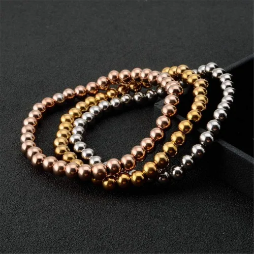 Vista 4 de Pulsera elástica de cuentas de acero inoxidable