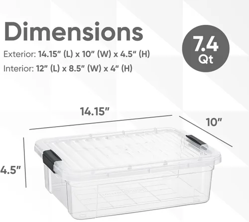 Vista 2 de Superio Contenedor de plástico transparente de 7.4 cuartos con tapa, no tóxico, sin BPA, sin olor, caja de almacenamiento organizadora, recipiente