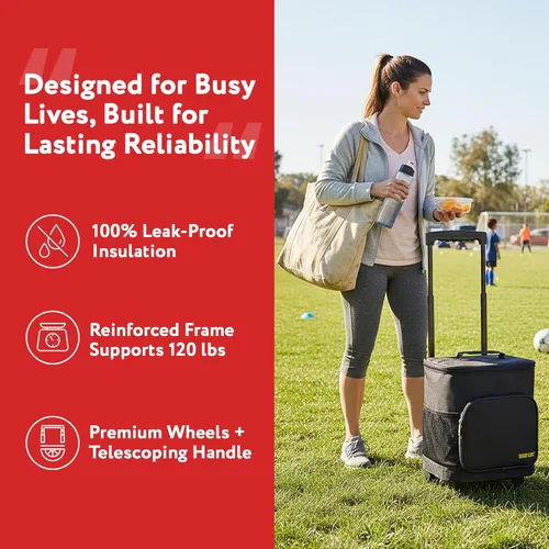 Vista 4 de Carrito inteligente con función de refrigeración ultra compacto con ruedas - Bolsa enfriadora plegable aislada - Enfriador de viaje plegable para 36
