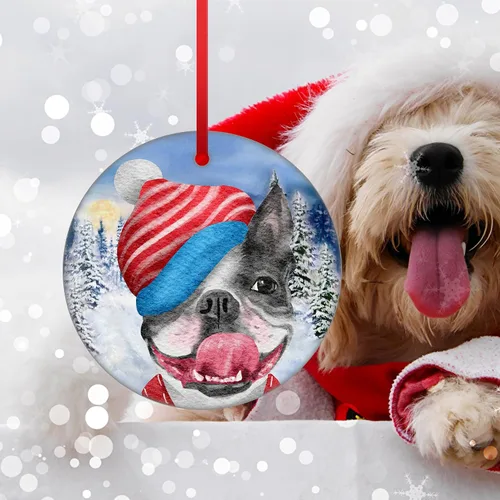 Vista 3 de Bonito adorno de perro travieso y travieso, adorno de Navidad colgante de bulldog francés, adorno de Navidad 2023 para árbol de Navidad, decoración