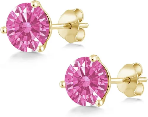 Vista 99 de Gem Stone King Aretes de oro de 14 quilates, 0.236 in, piedra natal redonda, Martini, 3 puntas, aretes de oro para mujer
