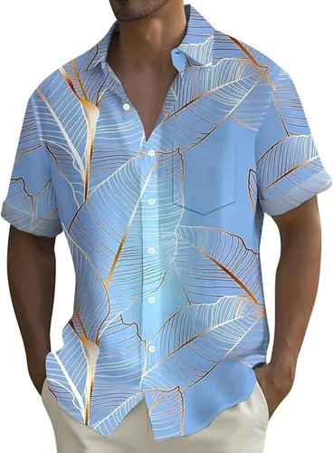 Vista 30 de Camisa hawaiana para hombre, con botones, manga corta, casual, elegante, grande y alta, floral, verano, tropical, para vacaciones