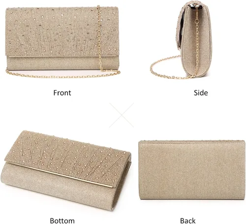 Vista 2 de DETARA Bolsos de noche para mujer, con lentejuelas y purpurina para mujer, bolso de mano brillante, bolso formal para boda, fiesta, baile