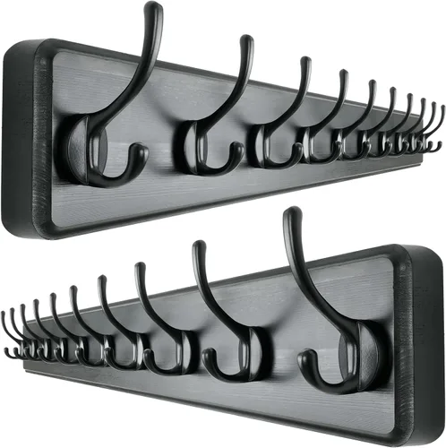 Vista 25 de Dseap Perchero de Pared: Moderno, Patentado, Resistente, 17.4" de Largo, Riel Colgador de Madera con 5 Ganchos Dobles para Abrigos de Invierno, Negro