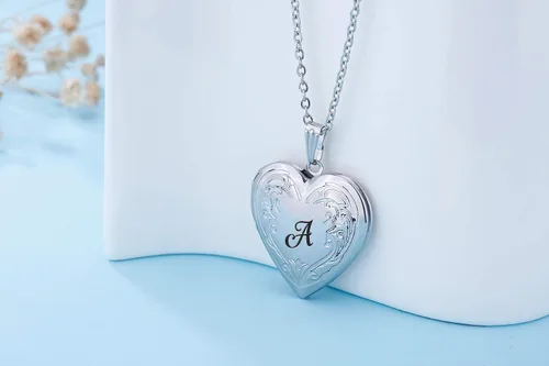 Vista 3 de YOUFENG - Collar con medallón con imágenes y letras del alfabeto A-Z, chapado en platino, regalo para mujer