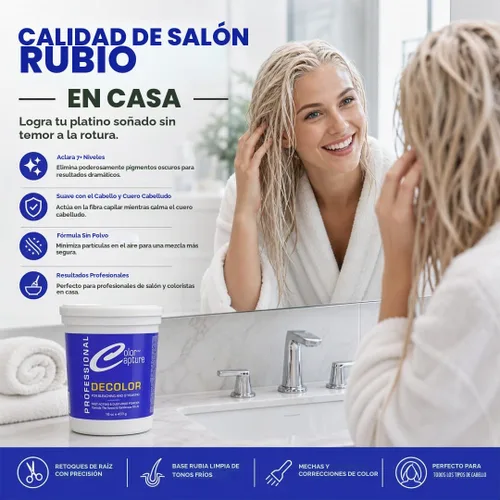 Vista 6 de Blanqueador para el cabello en polvo para blanquear y rayar, grado profesional, fórmula suave, tinte azul, 16 onzas