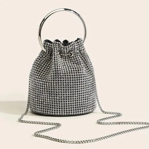 Vista 4 de DJBM Bolso de mano con diamantes de imitación para mujer, bolso de mano de noche para mujer, fiesta, graduación, cóctel, boda