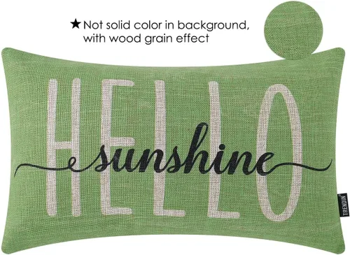 Vista 2 de TRENDIN PL899TR - Funda de almohada de verano de 12 x 20 pulgadas, decoración de Hello Sunshine para el hogar, funda de cojín rectangular de lino