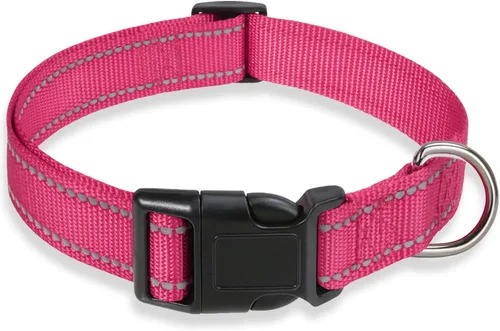 Vista 11 de Collar reflectante para perros con hebilla, collares de nailon ajustables de seguridad para perros pequeños, medianos y grandes, color negro XXS