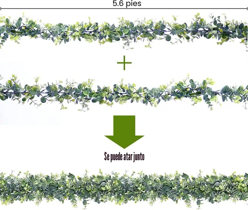 Vista 6 de Sggvecsy - Paquete de 2 guirnaldas artificiales de eucalipto, follaje artificial de eucalipto, plantas colgantes falsas, vides artificiales, 1,83