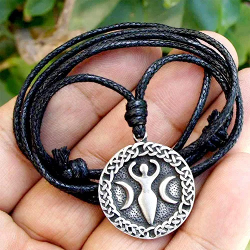 Vista 2 de Deidad Lunar Selene Artemis Luna Diosa Celta Magia Pagana Wicca Joyería Wicca Collar Colgante de Peltre Dinero de la fortuna Amuleto Protección