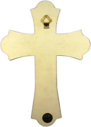 Vista 3 de Cruz de pared de madera católica divina inocencia de estilo vintage, 10 pulgadas