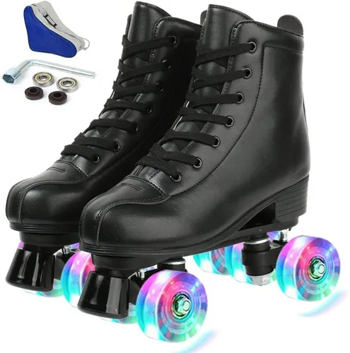 Vista 8 de YYW - Patines de cuero PU de alta calidad para mujeres y hombres, tipo botín, clásicos de doble fila, para interiores y exteriores, con bolsa