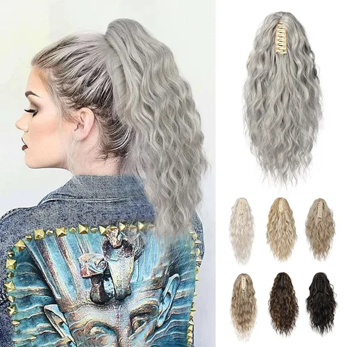 Vista 32 de REECHO Extensión de cola de caballo, extensiones de cabello rizado de cola de caballo de 18 pulgadas, extensiones de cabello sintético natural