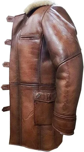 Vista 4 de SAMS Tom Hardy Dark Knight Rises Bane - Abrigo de piel de oveja para hombre, color marrón envejecido, gabardina de piel auténtica, abrigo chaqueta