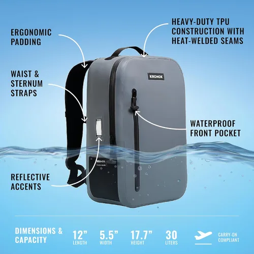 Vista 3 de KRONOX 30L Waterproof Backpack for Men – IPX7 Submersible Dry Bag, Lightweight & Durable for Travel, Motorcycle, Kayak