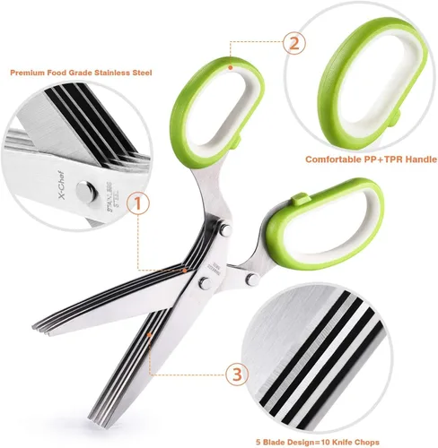 Vista 11 de X-Chef Tijeras multiusos de 5 hojas para hierbas