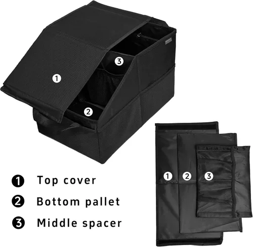 Vista 4 de Organizador de asiento de coche, asiento de pasajero, negro Plegable, pequeño almacenamiento, con tapa