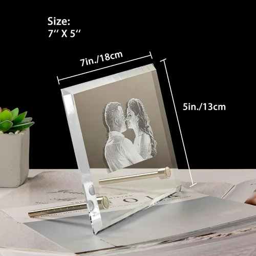 Vista 2 de Marco de fotos de cristal grabado con láser para parejas, ideas de regalos personalizados para el día de la madre, día del padre, Navidad