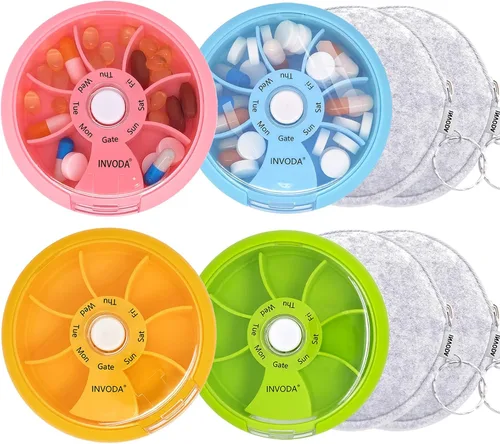 Vista 16 de Pastillero organizador de 3 píldoras de viaje para bolso, estuche portátil para medicamentos, cajas de píldoras de semanas pequeñas para vitaminas