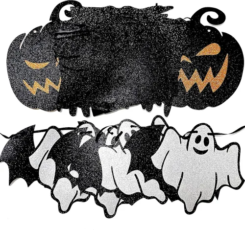 Vista 7 de Cartel de Feliz Halloween, guirnalda de papel para colgar, decoración de calabaza sangrienta, telón de fondo de fotos para pared, hogar, manto