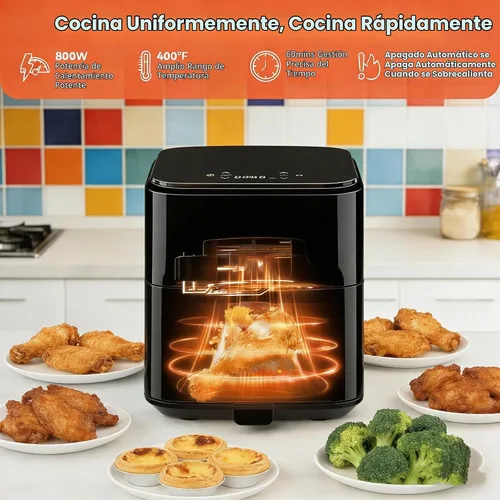 Vista 5 de HealSmart Freidora de aire compacta de 3.17 cuartos de galón, freidora digital pequeña 8 en 1 con 400 °F, cesta antiadherente apta para Negro-3.17 Qt