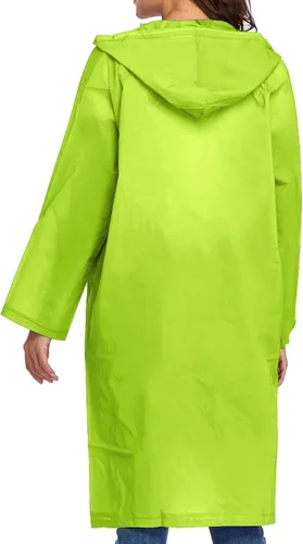 Vista 4 de Poncho de lluvia reutilizable de EVA para adultos, unisex, para hombres y mujeres, con capucha, largo y transparente