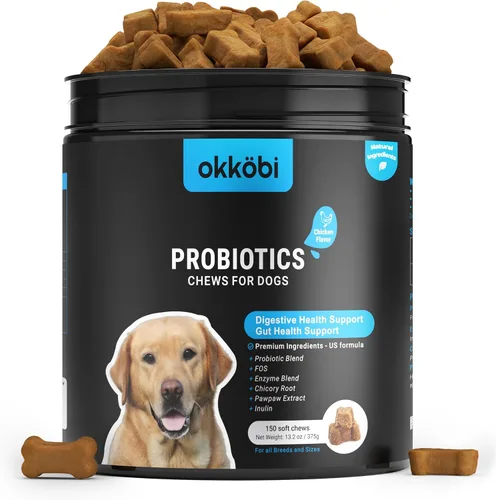 Vista 10 de Probióticos masticables para perros, 150 unidades, apoyo digestivo, para la salud intestinal y la diarrea, masticables probióticos para perros
