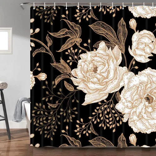 Vista 23 de Torich Cortina de ducha bohemia floral para baño, abstracta de mediados de siglo, decoración bohemia, cortinas de baño, flores botánicas, hojas