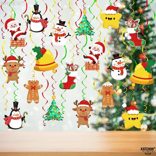 Vista 9 de KatchOn, Decoraciones colgantes de Navidad en forma de remolino, grande, paquete de 30 Adorno colgante para decoraciones de fiesta de Navidad