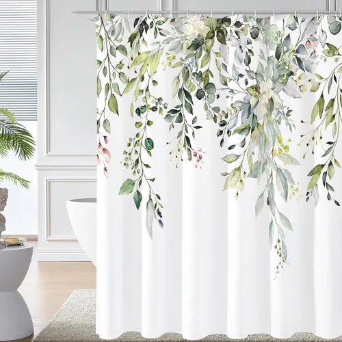 Vista 39 de Gibelle - Cortina de ducha para ducha pequeña 36 x 72, cortina de ducha estrecha con flores blancas y negras, juego de cortina de ducha de tela