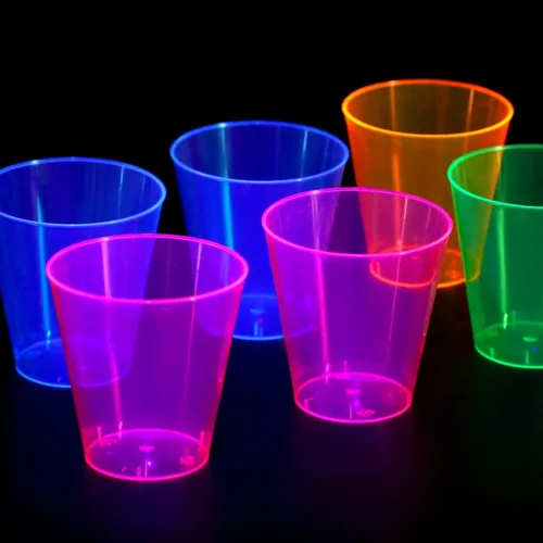 Vista 6 de 250 vasos desechables de plástico, vasos de fiesta multicolor neón de 1 onza, vasos desechables de plástico duro para margarita, whisky