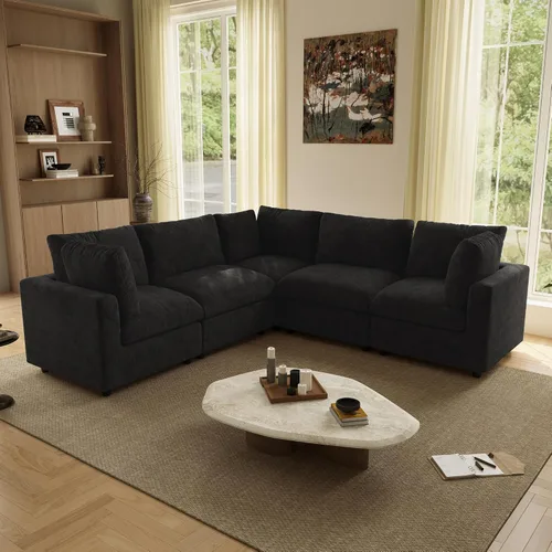 Vista 35 de Sofá modular de nube seccional, moderno sofá en forma de L con otomana, 100 pulgadas, 3 plazas de felpilla para asiento profundo para sala de estar