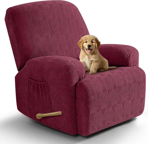 Vista 31 de VANSOFY Fundas para sillas reclinables, 4 piezas, elásticas, de tela jacquard, suave funda para silla reclinable, protector de muebles con parte