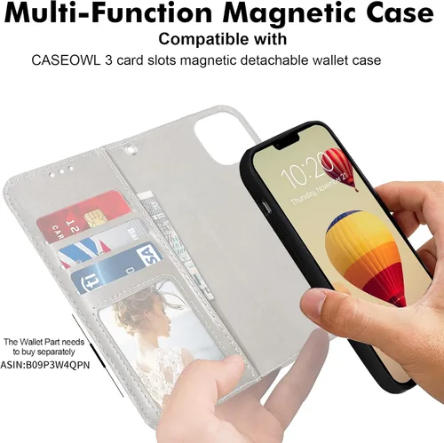 Vista 7 de CASEOWL Camellia - Funda de piel vegana en relieve compatible con iPhone 13, magnética, desmontable, delgada, funda protectora de TPU para iPhone