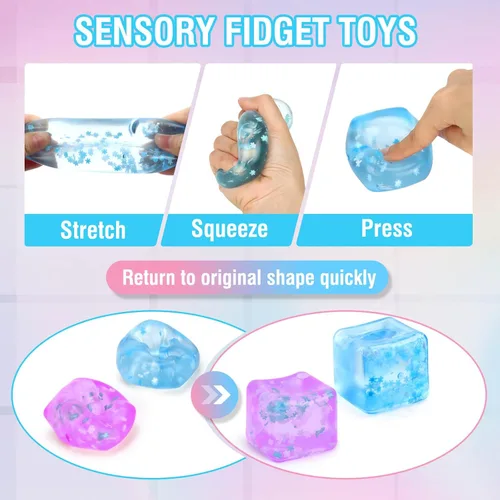 Vista 3 de Gretex juguete de ansiedad para todas las edades: paquete de 2 unidades de bola de estrés de hielo blanda sensorial, juguete esponjoso de compresión