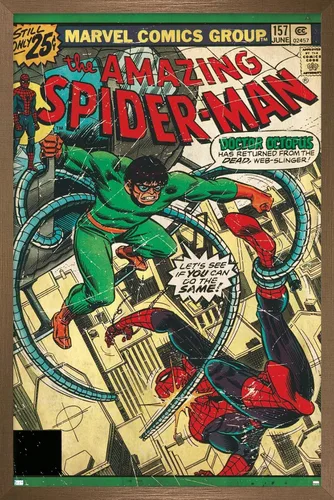 Vista 12 de Marvel Comics Spider-Man - Póster de pared Amazing Spider-Man #157, 22.4 pulgadas de largo x 14.7 pulgadas de ancho, versión enmarcada de madera