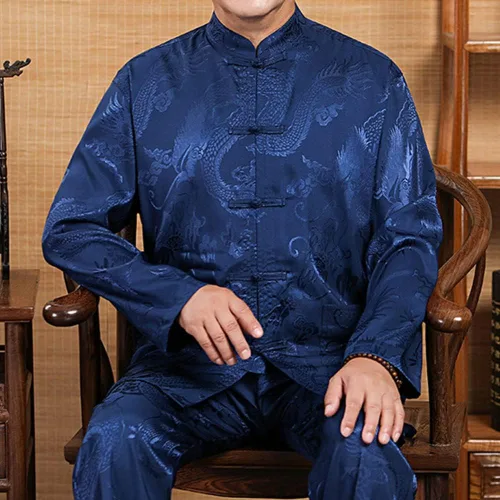 Vista 2 de Uniforme de Kung Fu para hombre, traje de camisa chino tradicional Tang Hanfu artes marciales Wing Chun Tai Chi entrenamiento pantalones de tela