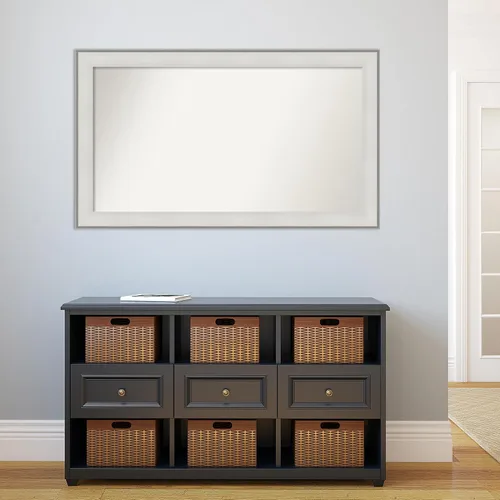 Vista 5 de Amanti Art Espejo de baño blanco para sobre el fregadero, 29 x 49 pulgadas, espejo de tocador rectangular blanco imperial, marco de madera Imperial
